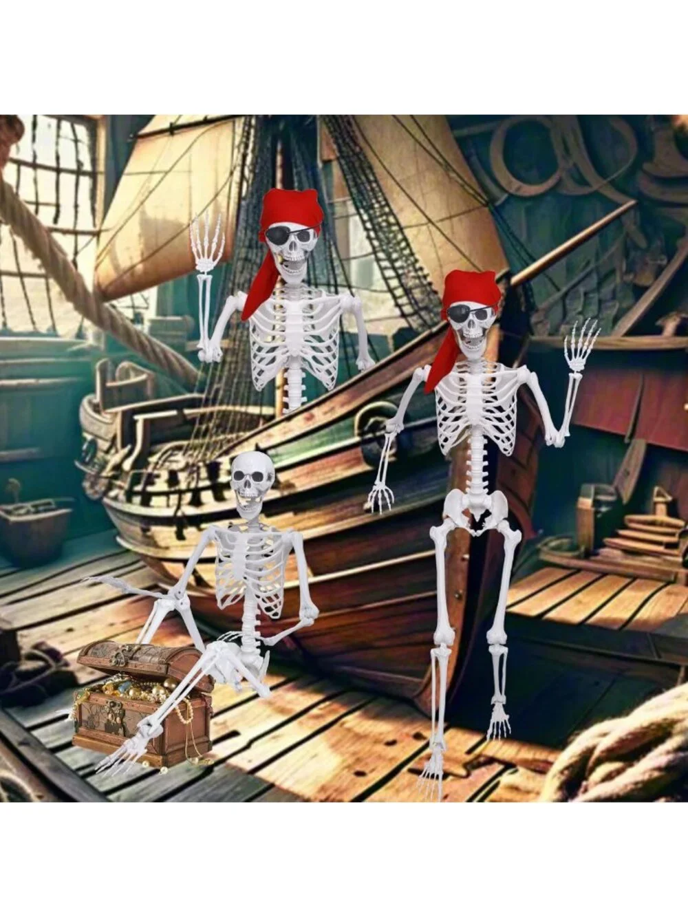 2 Pack Life-Size Posable Halloween Skeletons with Movable Joints for Decor